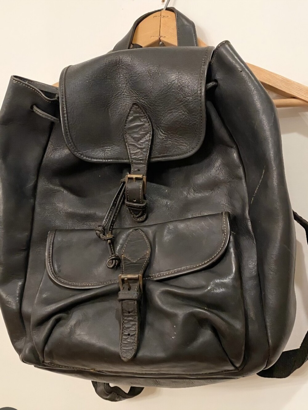 Vintage G.H. Bass & Co. Black Genuine Leather Motorcycle Backpack